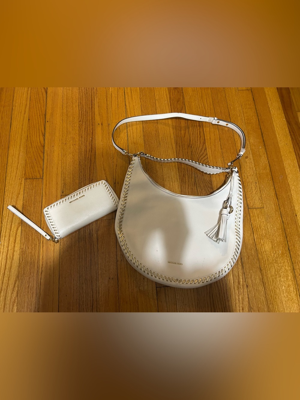 Michael‎ Kors Lauryn Large Shoulder Bag Leather Optic White And Wallet